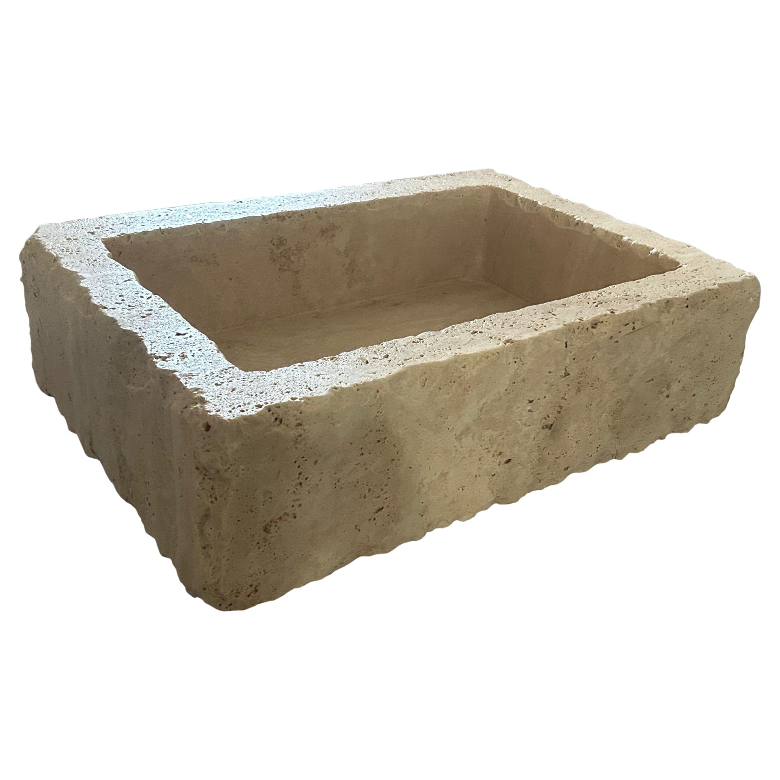 Lavabo de baño rústico rectangular de travertino de nogal para montaje en pared (ancho) 20