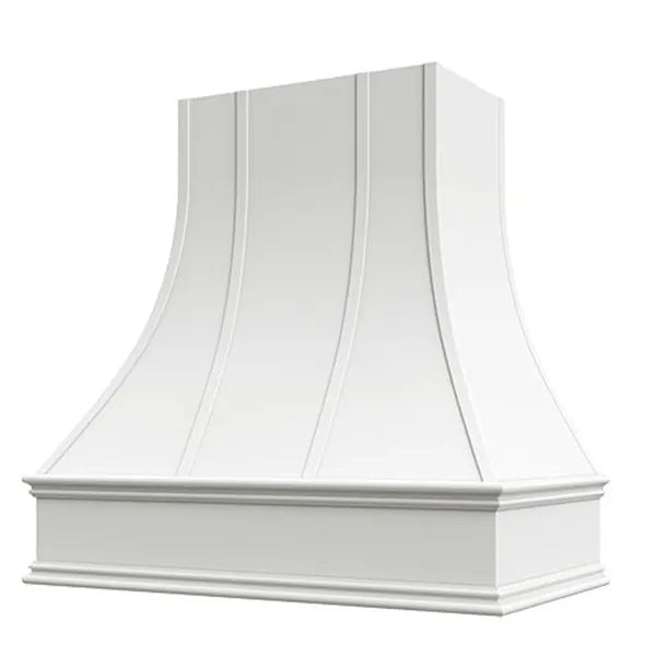 Primed Range Hood With Curved Strapped Front and Decorative Trim - 30