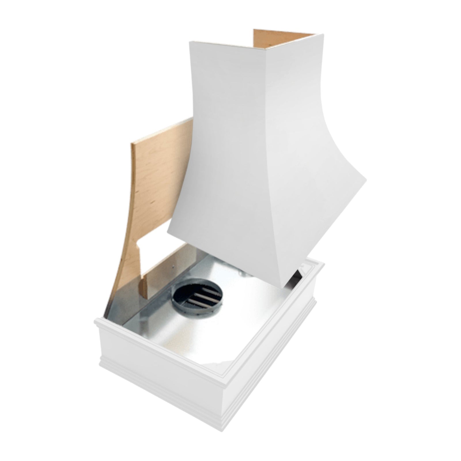 Primed Range Hood With Curved Front, Brass Strapping and Block Trim - 30