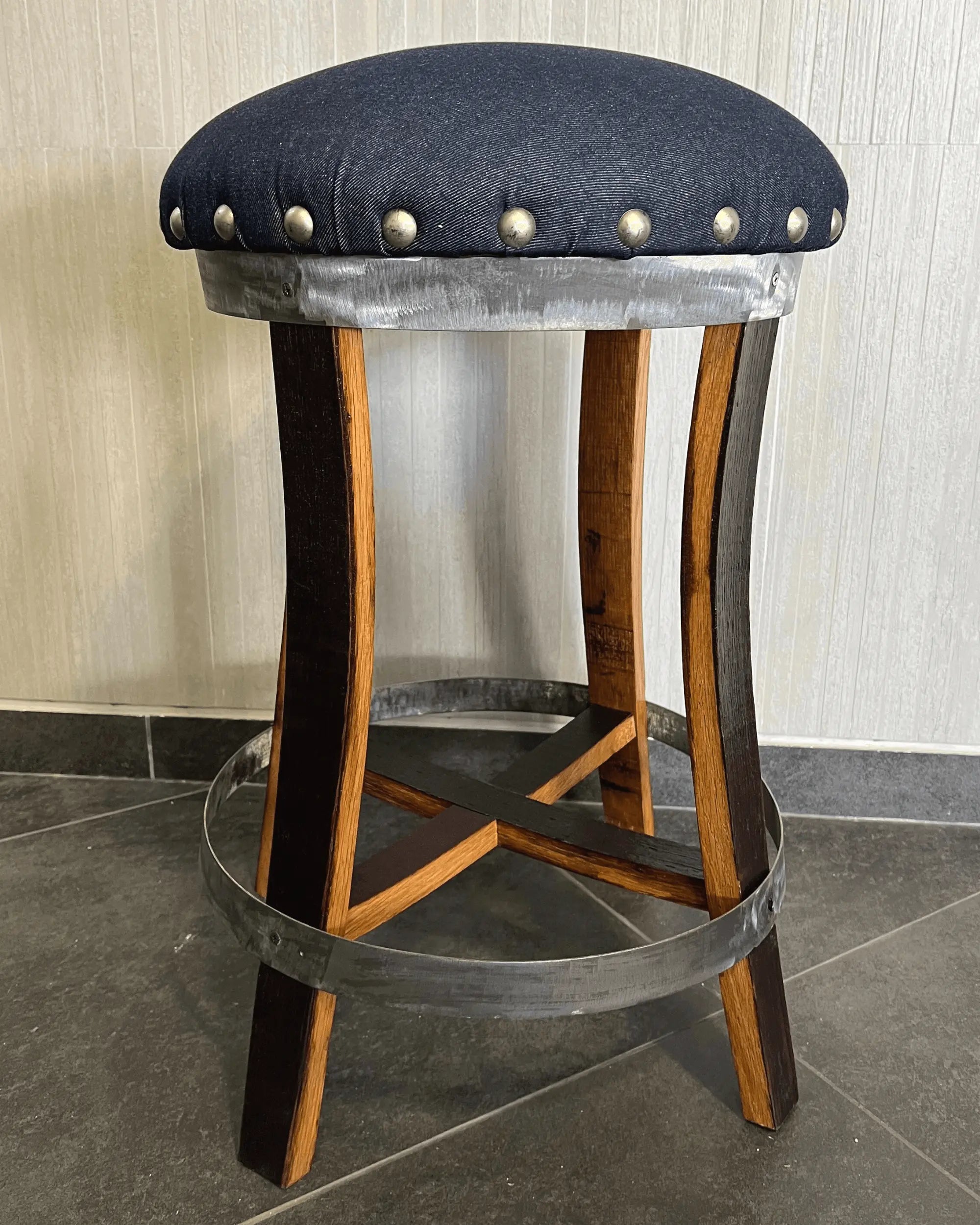 Wine Barrel Stave Bar Stool - Blue Denim (Limited Colorway)