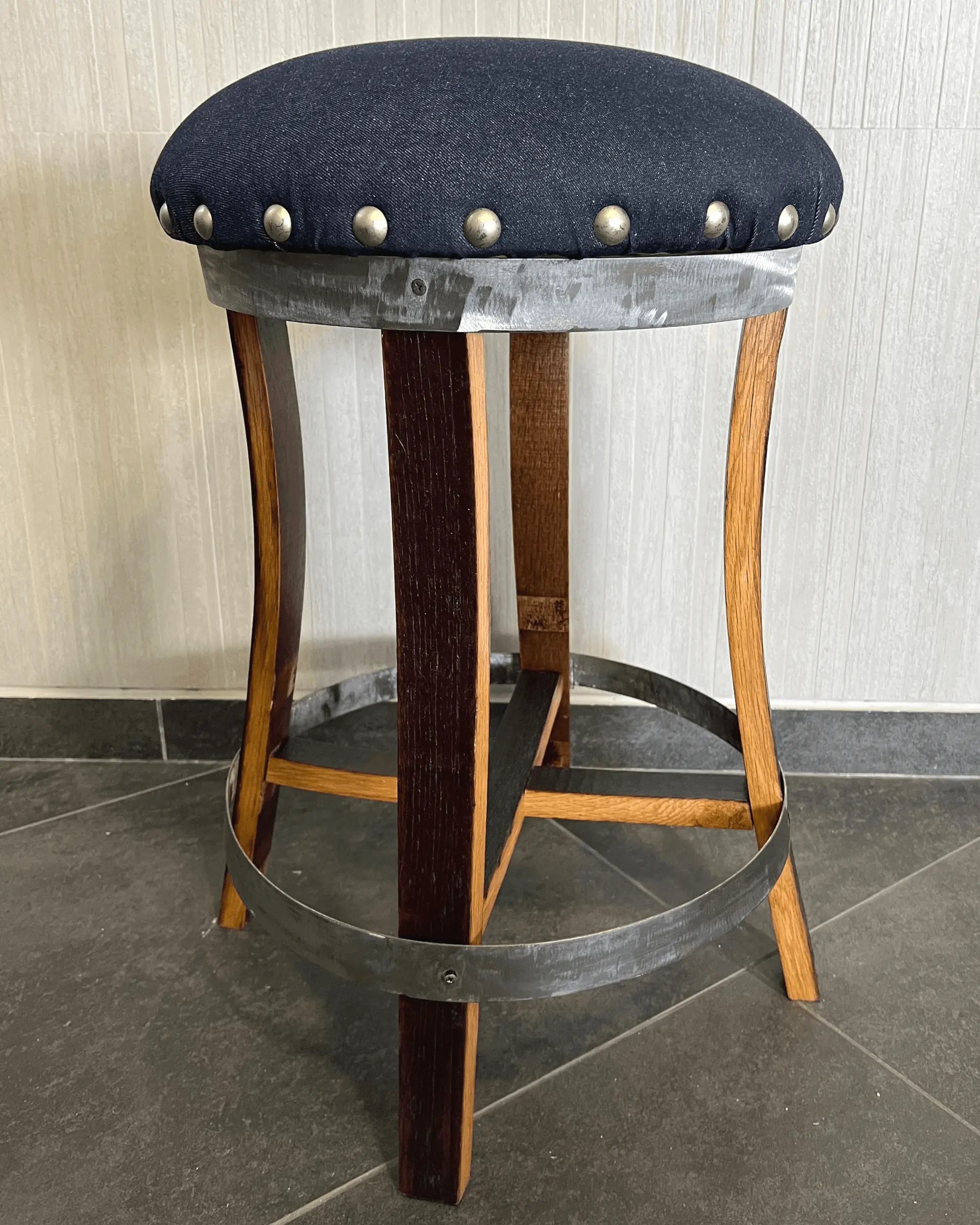 Wine Barrel Stave Bar Stool - Blue Denim (Limited Colorway)