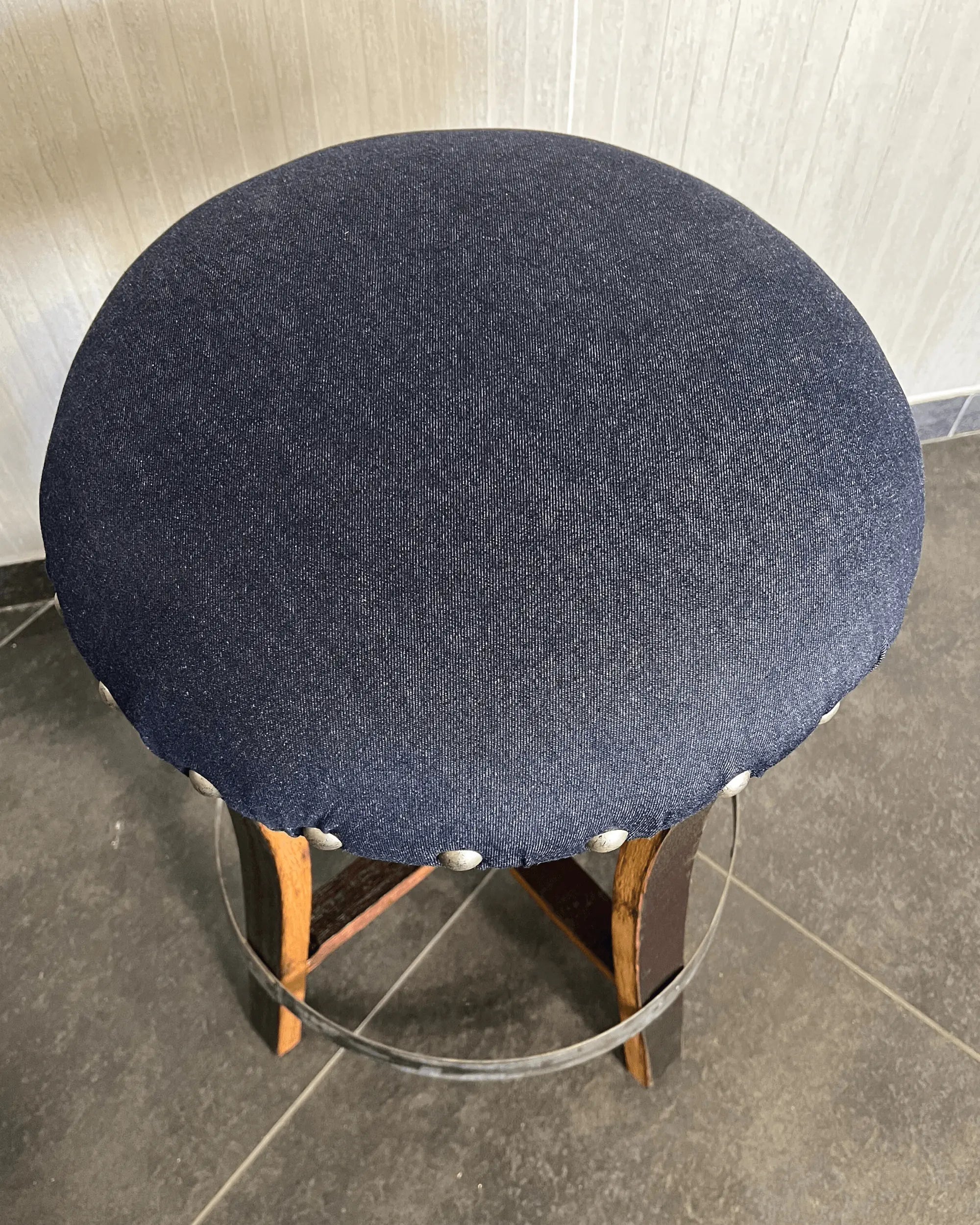 Wine Barrel Stave Bar Stool - Blue Denim (Limited Colorway)