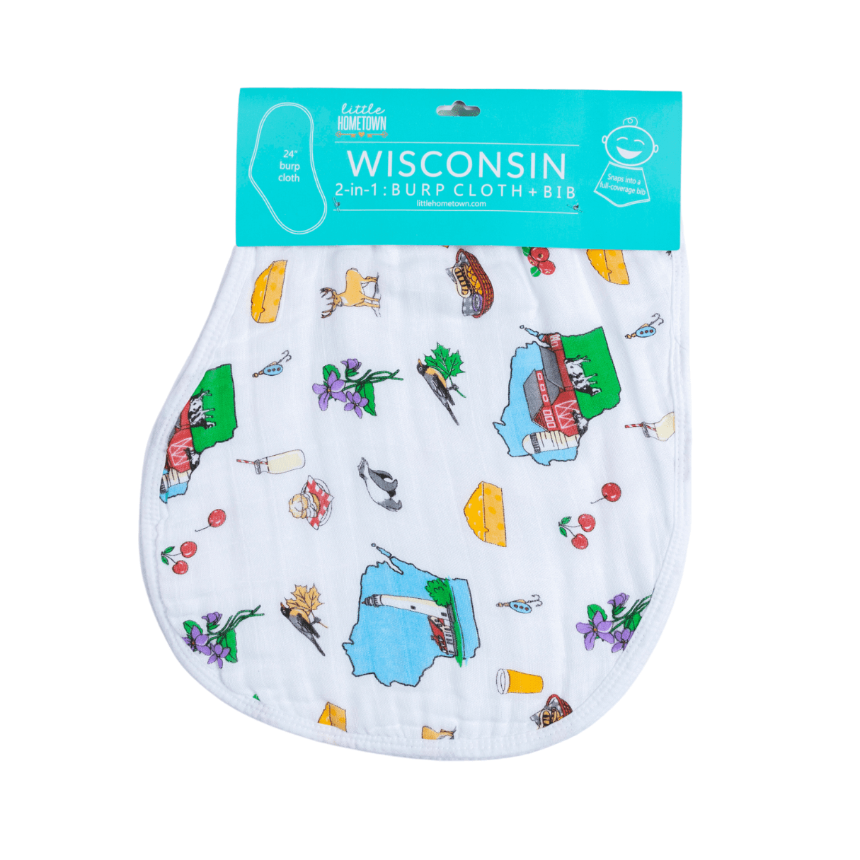 Conjunto de regalo para bebés de Wisconsin: manta para envolver al bebé y babero/eructo combinado