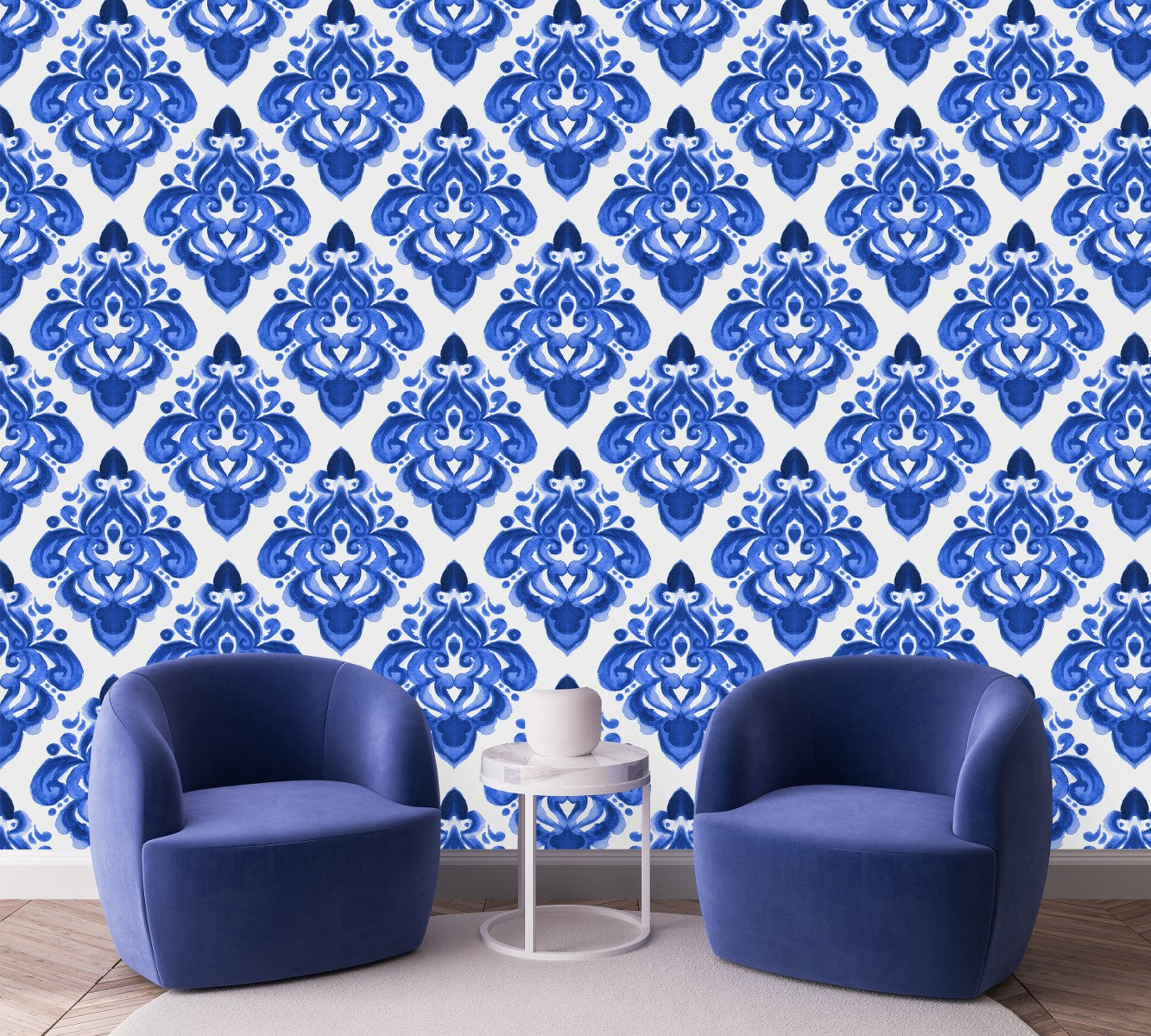 Voguish Blue Monogram Wallpaper